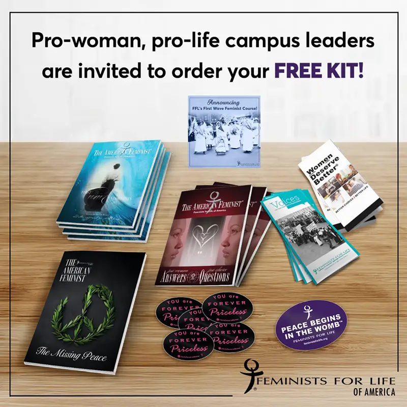 A photo of kit materials for campus leaders, including magazines, stickers, and pamphlets