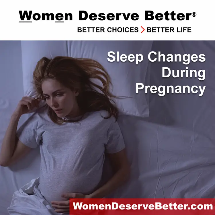 A pregnant woman in bed with text overlaid that says sleep changes during pregnancy