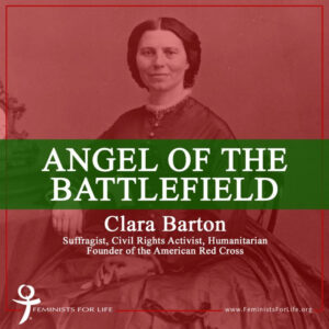A photo of Clara Barton with embedded text that says Angel of the Battlefield