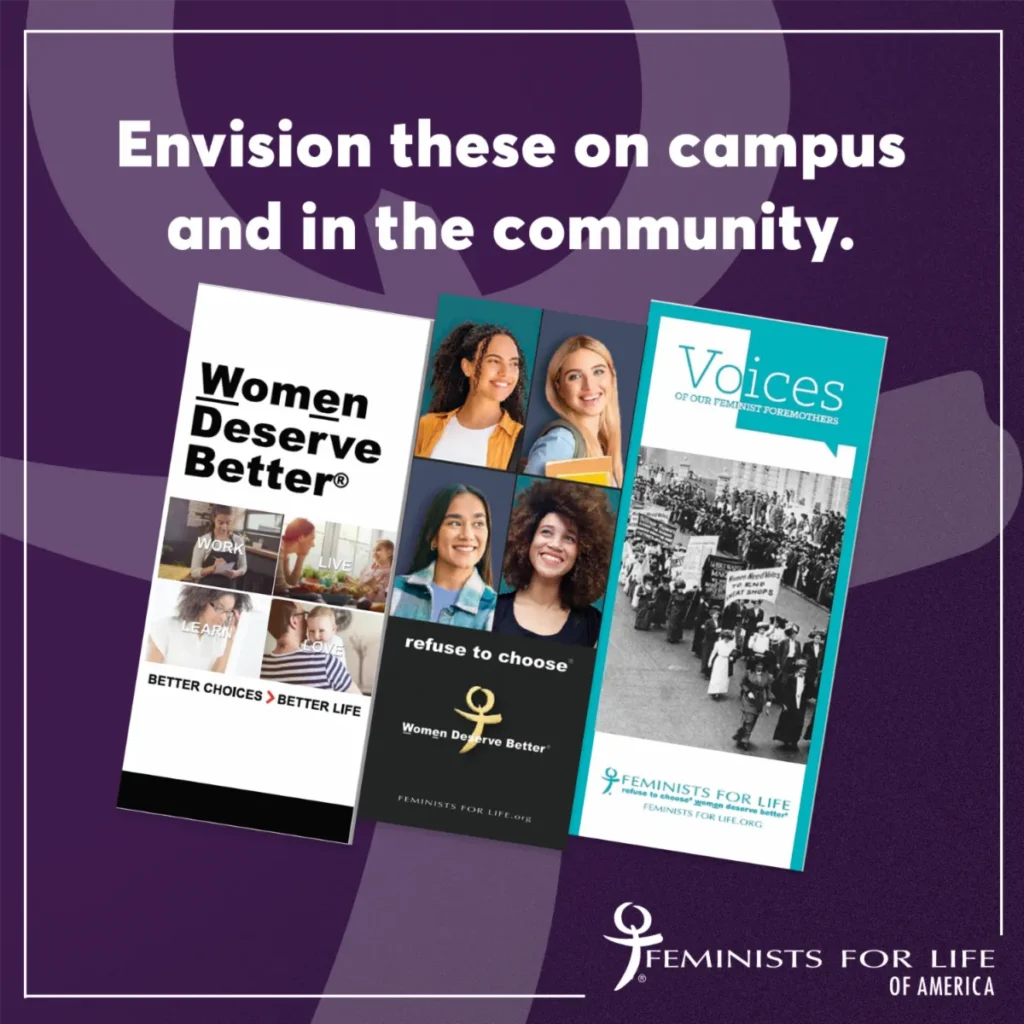 A photo of brochures with embedded text that says Envision these on campus and in the community.